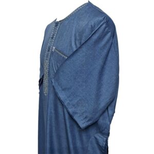 Almumais 100 Men Moroccan Blue Short Sleeves Thobe Jubba Kandora Dishashamumais 100 (4)