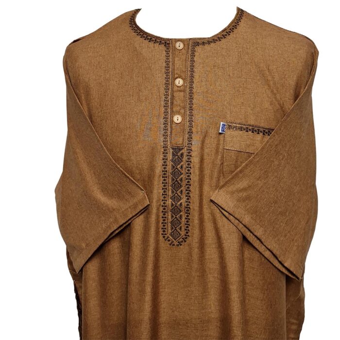 Almumais 102 Men Moroccan Rusty Brown Short Sleeves Thobe Jubba Kandora Dishashamumais 102 (2)