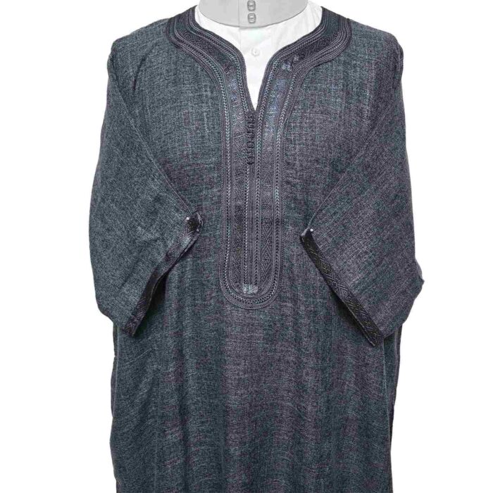 Atasrchctn 004 Moroccan Rich Cotton Dark Grey 3 Quarter Sleeves Thobe Jubba Kandora Dishdasha (4)