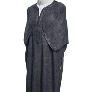 Atasrchctn 004 Moroccan Rich Cotton Dark Grey 3 Quarter Sleeves Thobe Jubba Kandora Dishdasha (5)