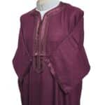 Atasrchctn 006 Moroccan Rich Cotton Burgundy 3 Quarter Sleeves Thobe Jubba Kandora Dishdasha (4)