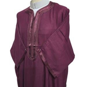 Atasrchctn 006 Moroccan Rich Cotton Burgundy 3 Quarter Sleeves Thobe Jubba Kandora Dishdasha (4)