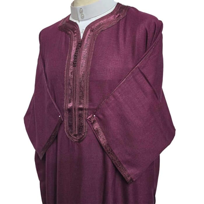 Atasrchctn 006 Moroccan Rich Cotton Burgundy 3 Quarter Sleeves Thobe Jubba Kandora Dishdasha (4)