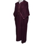 Atasrchctn 006 Moroccan Rich Cotton Burgundy 3 Quarter Sleeves Thobe Jubba Kandora Dishdasha (5)