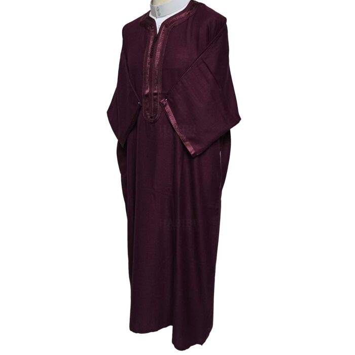 Atasrchctn 006 Moroccan Rich Cotton Burgundy 3 Quarter Sleeves Thobe Jubba Kandora Dishdasha (5)