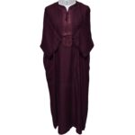 Atasrchctn 006 Moroccan Rich Cotton Burgundy 3 Quarter Sleeves Thobe Jubba Kandora Dishdasha (6)
