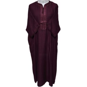 Atasrchctn 006 Moroccan Rich Cotton Burgundy 3 Quarter Sleeves Thobe Jubba Kandora Dishdasha (6)