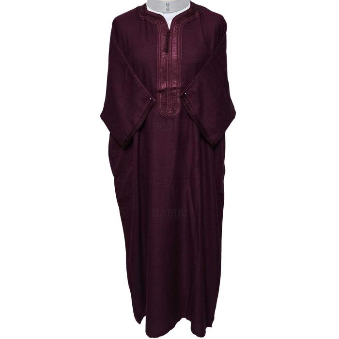 Atasrchctn 006 Moroccan Rich Cotton Burgundy 3 Quarter Sleeves Thobe Jubba Kandora Dishdasha (6)