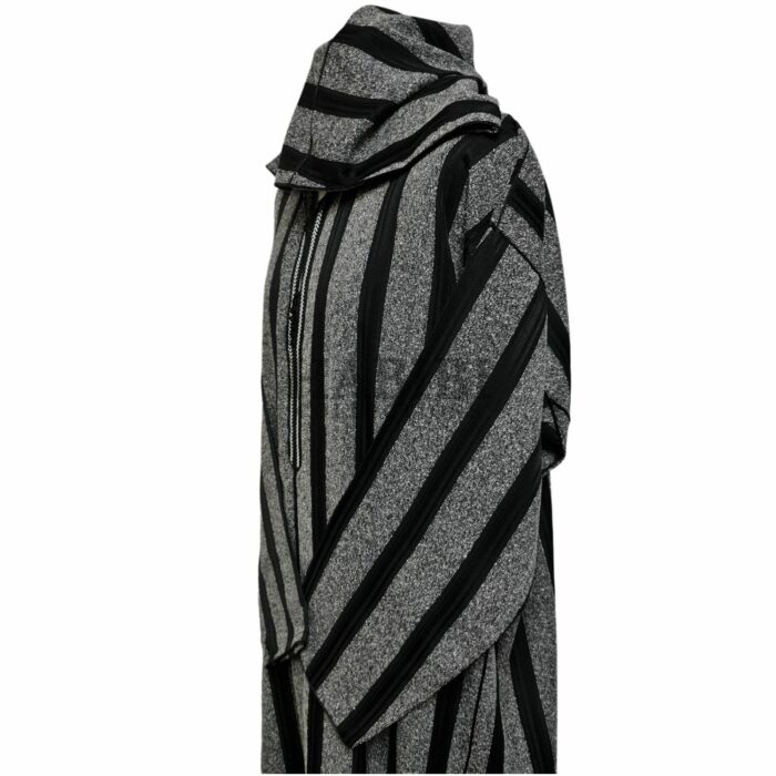 Azdctntwl 003 Black Grey Striped Moroccan Cotton Thobe Jubba Djelleba 194957 (7)