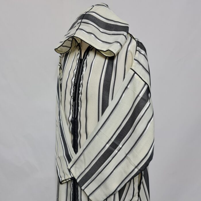 Azdnewctnhd 001 Men’s Royal Blue Striped Moroccan Long Sleeve Hooded Cotton Thobe Jubba Djellabajpg (5)