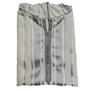 Azdnewctnhd 003 Men’s Silver Striped Moroccan Long Sleeve Hooded Cotton Thobe Jubba Djellaba (2)