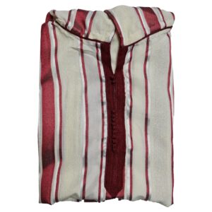 Azdnewctnhd 004 Men’s Maroon Cream Striped Moroccan Long Sleeve Hooded Cotton Thobe Jubba Djellaba (2)