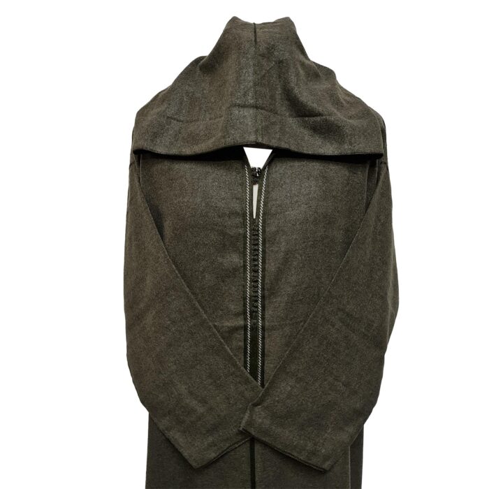 Azdwlhd 0092 Moroccan Olive Green Wool Blend Hooded Thobe Djellaba (2)