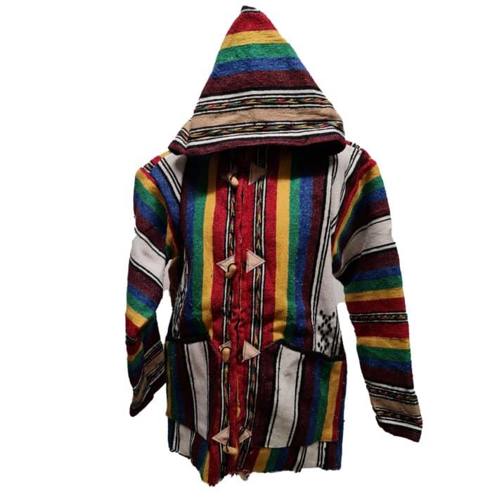 Baja 10 Luxury Burgundy Multicoloured Striped Moroccan Cashmere Wool Blend Baja Jerga Jacket (2)