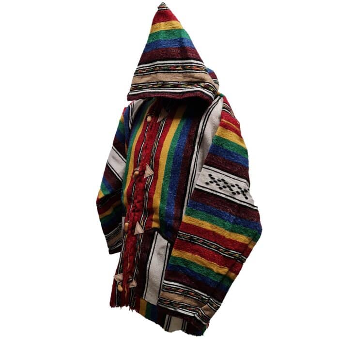 Baja 10 Luxury Burgundy Multicoloured Striped Moroccan Cashmere Wool Blend Baja Jerga Jacket (3)