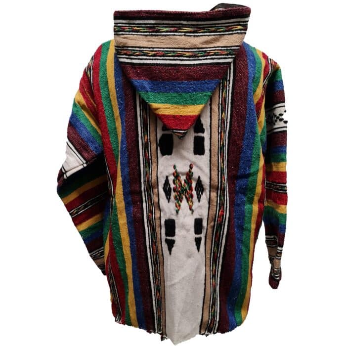Baja 10 Luxury Burgundy Multicoloured Striped Moroccan Cashmere Wool Blend Baja Jerga Jacket (4)