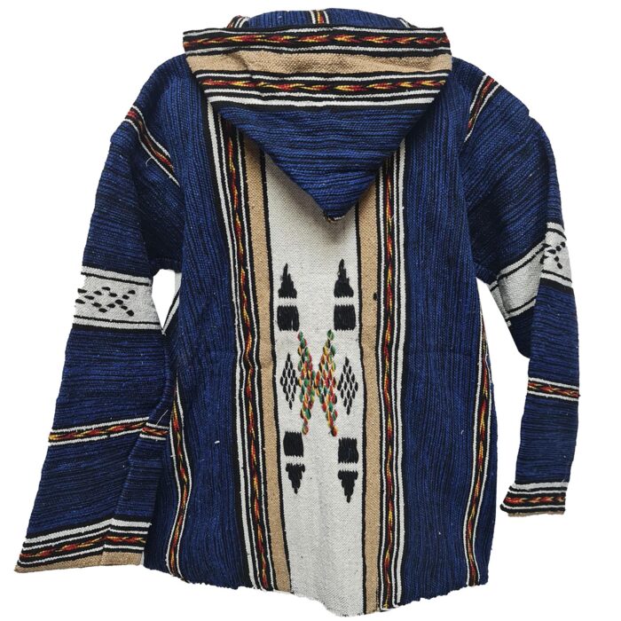 Baja 14 Luxury Blue Multi Striped Moroccan Cashmere Wool Blend Baja Jerga Jacket With Zipper (3)