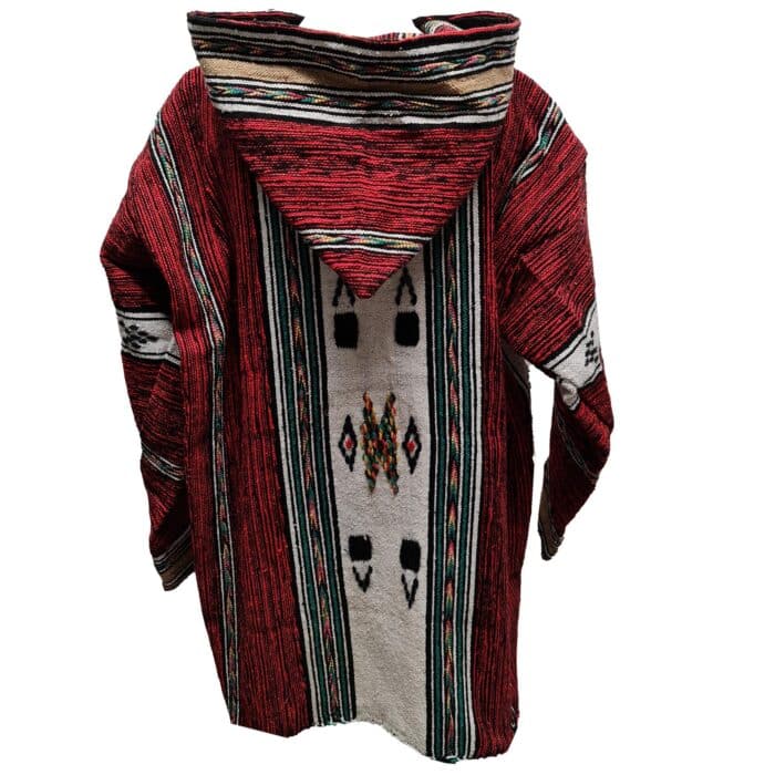 Baja 16 Luxury Burgundy Multicoloured Striped Moroccan Cashmere Wool Blend Baja Jerga Jacket (5)