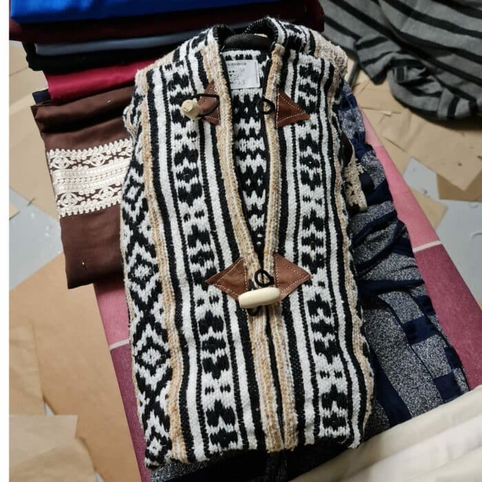 Baja 23 Luxury Beige Multicoloured Striped Moroccan Cashmere Wool Blend Baja Jerga Jacket (2)