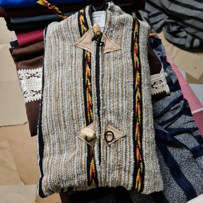 Baja 34 Luxury Beige Multicoloured Striped Moroccan Cashmere Wool Blend Baja Jerga Jacket (2)