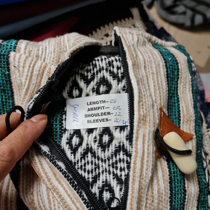 Baja 4 Luxury Beige Green Multicoloured Striped Moroccan Cashmere Wool Blend Baja Jerga Jacket (1)