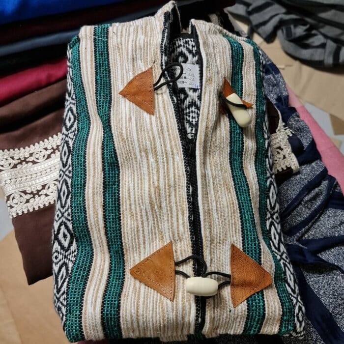 Baja 4 Luxury Beige Green Multicoloured Striped Moroccan Cashmere Wool Blend Baja Jerga Jacket (2)