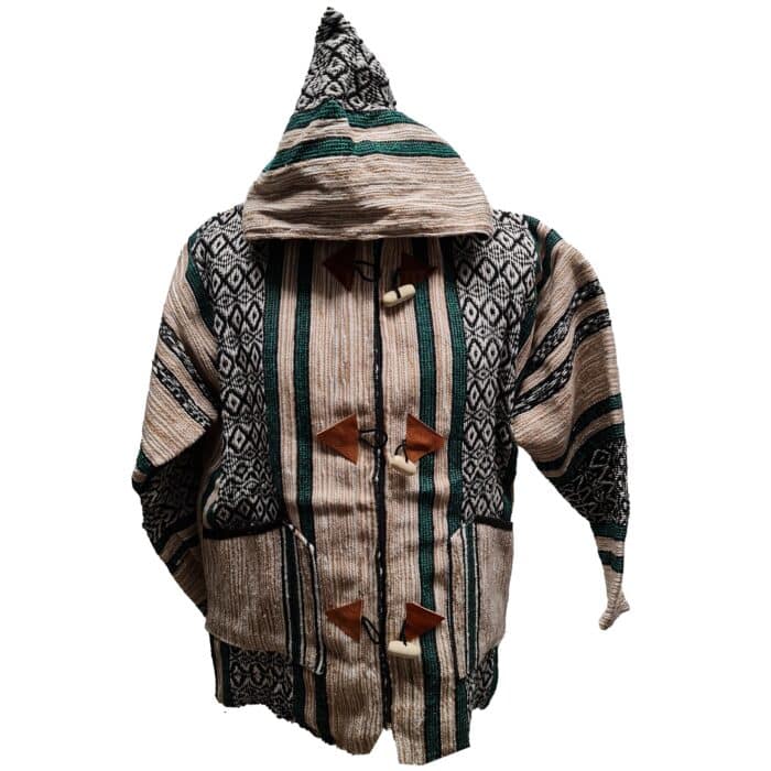 Baja 4 Luxury Beige Green Multicoloured Striped Moroccan Cashmere Wool Blend Baja Jerga Jacket (3)