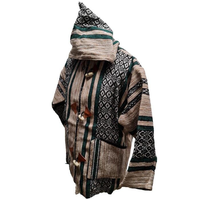 Baja 4 Luxury Beige Green Multicoloured Striped Moroccan Cashmere Wool Blend Baja Jerga Jacket (4)