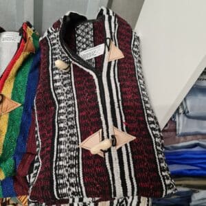 Baja 41 Luxury Burgundy Multicoloured Striped Moroccan Cashmere Wool Blend Baja Jerga Jacket (1)