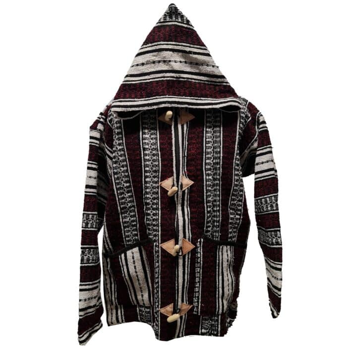 Baja 41 Luxury Burgundy Multicoloured Striped Moroccan Cashmere Wool Blend Baja Jerga Jacket (2)
