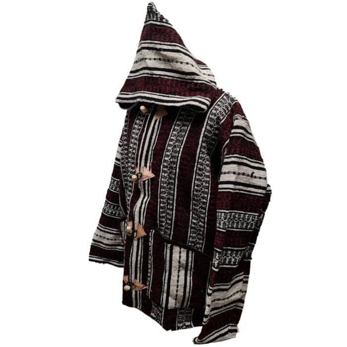 Baja 41 Luxury Burgundy Multicoloured Striped Moroccan Cashmere Wool Blend Baja Jerga Jacket (3)