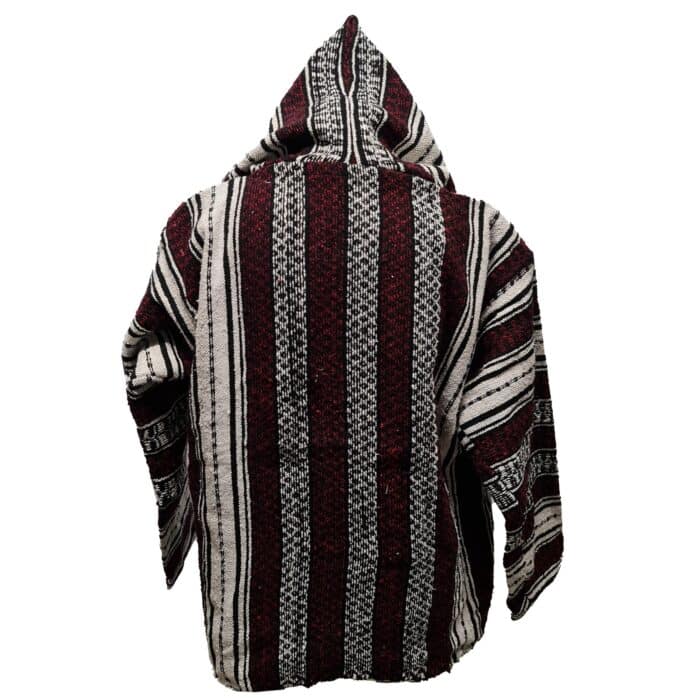 Baja 41 Luxury Burgundy Multicoloured Striped Moroccan Cashmere Wool Blend Baja Jerga Jacket (4)