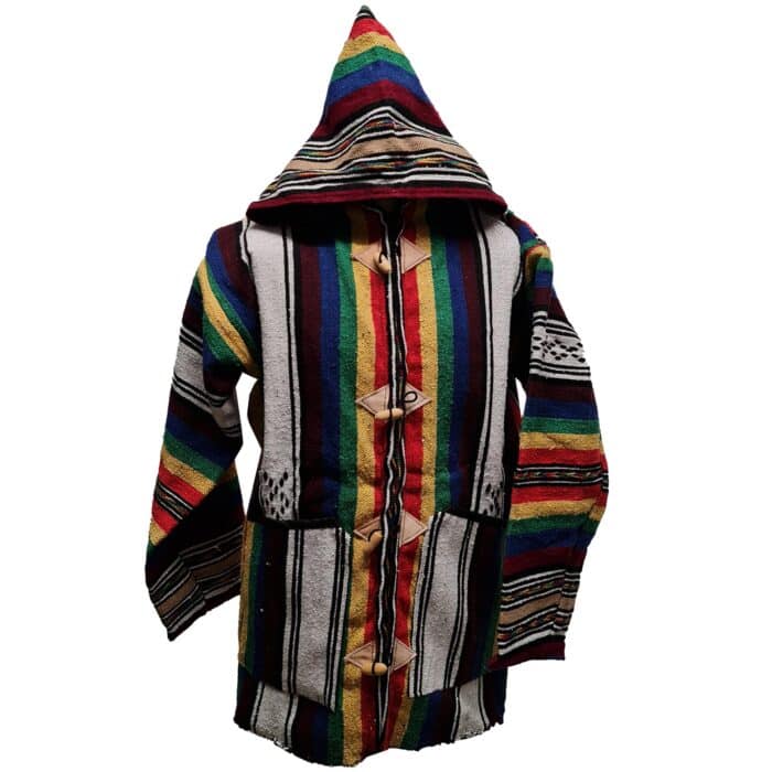 Baja 5 Luxury Burgundy Multicoloured Striped Moroccan Cashmere Wool Blend Baja Jerga Jacket (3)