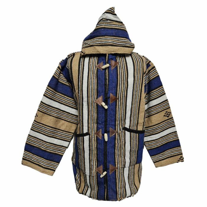 Bajamult 004 Moroccan Cashmere Wool Blend Beige Blue Hooded Baja Jacket 182951