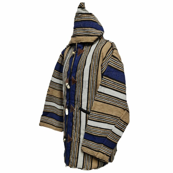 Bajamult 004 Moroccan Cashmere Wool Blend Beige Blue Hooded Baja Jacket 183011