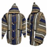 Bajamult 004 Moroccan Cashmere Wool Blend Beige Blue Hooded Baja Jacket 1830110