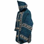 Bajamult 013 Moroccan Cashmere Wool Blend Green Blue Hooded Baja Jacket (74)