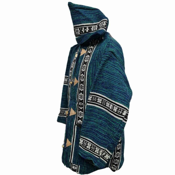 Bajamult 013 Moroccan Cashmere Wool Blend Green Blue Hooded Baja Jacket (74)