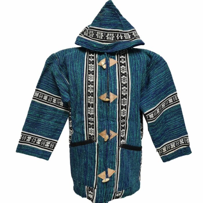 Bajamult 013 Moroccan Cashmere Wool Blend Green Blue Hooded Baja Jacket (75)