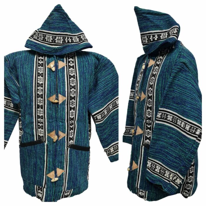 Bajamult 013 Moroccan Cashmere Wool Blend Green Blue Hooded Baja Jacket (77)