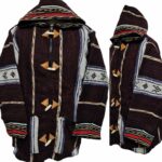 Bajamult 018 Moroccan Cashmere Wool Blend Dark Burgundy Blue Arm Hooded Baja Jacket 211946