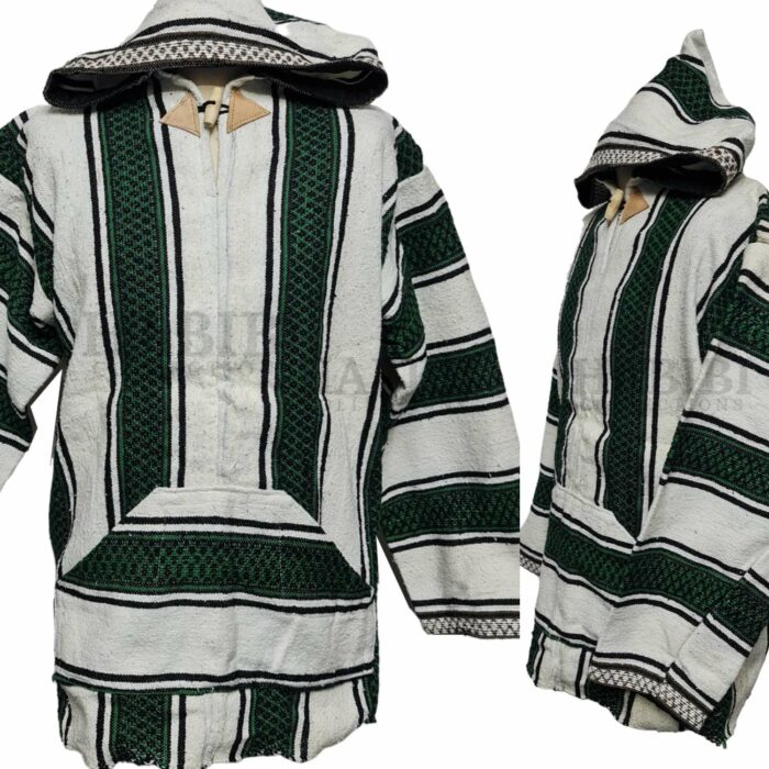 Bajamult 021 Moroccan Cashmere Wool Blend Green Off White Hooded Baja Jacket 203840