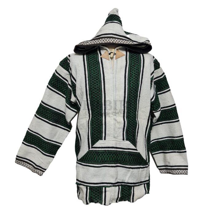 Bajamult 021 Moroccan Cashmere Wool Blend Green Off White Hooded Baja Jacket 203841