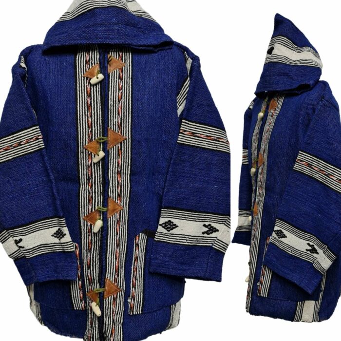 Bajamult 022 Moroccan Cashmere Wool Blend Royal Blue Orange Hooded Baja Jacket 210452