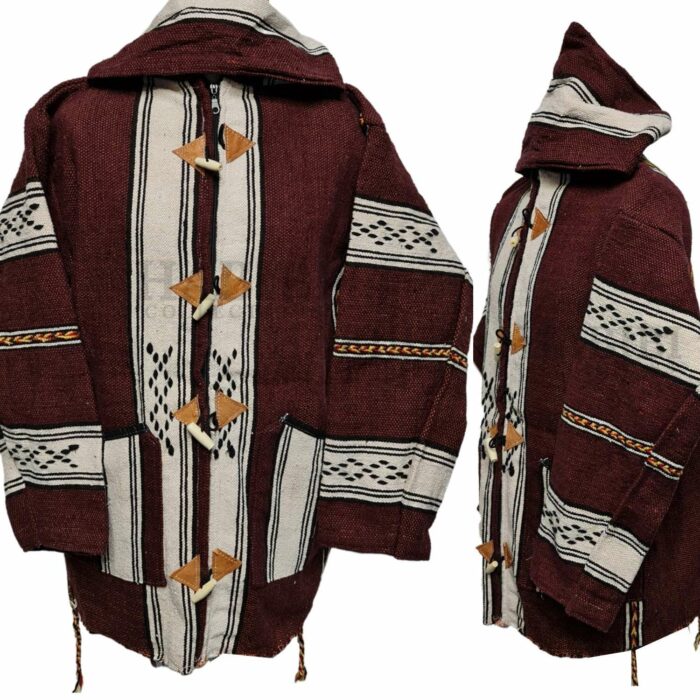 Bajamult 023 Moroccan Cashmere Wool Blend Maroon Tassle Hooded Baja Jacket 214418