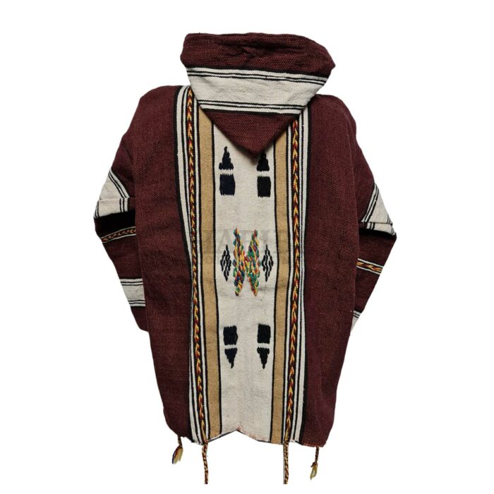 Bajamult 023 Moroccan Cashmere Wool Blend Maroon Tassle Hooded Baja Jacket 214701