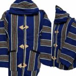 Bajamult 024 Moroccan Cashmere Wool Blend Royal Blue Striped Hooded Baja Jacket 213819