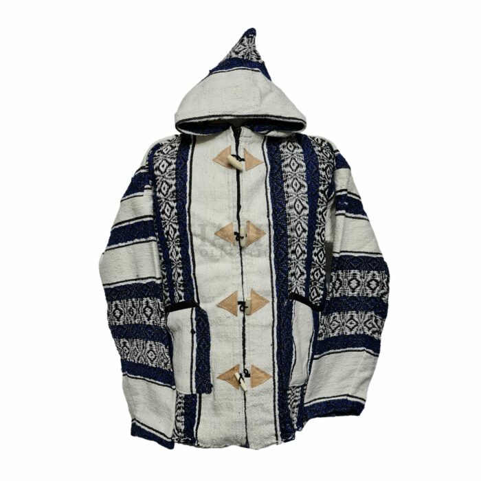 Bajamult 027 Moroccan Cashmere Wool Blend Blue Off White Hooded Baja Jacket 220649