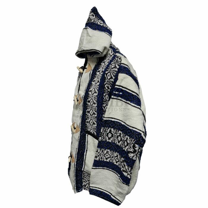 Bajamult 027 Moroccan Cashmere Wool Blend Blue Off White Hooded Baja Jacket 220659