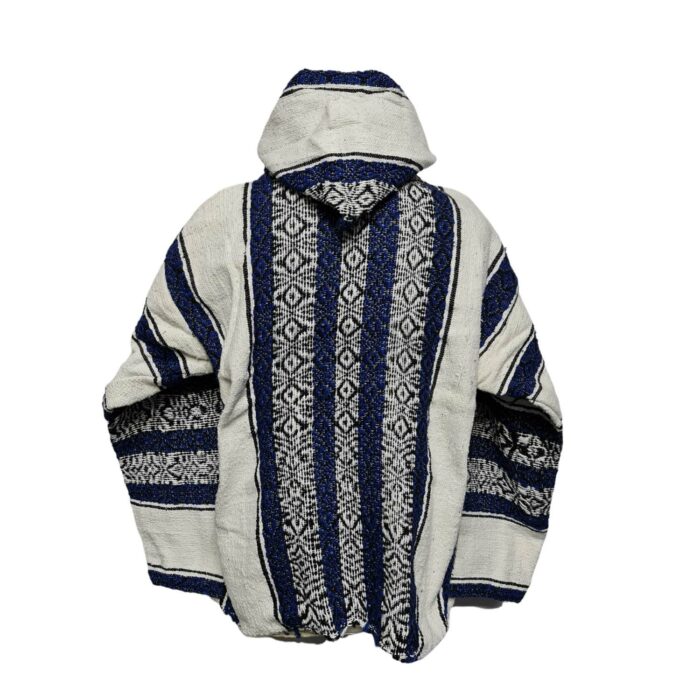 Bajamult 027 Moroccan Cashmere Wool Blend Blue Off White Hooded Baja Jacket 220746